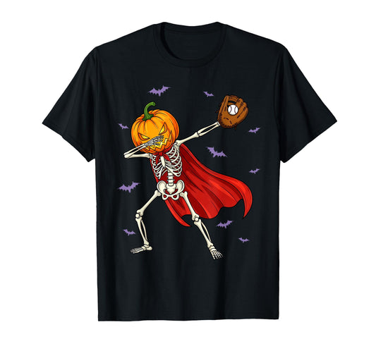 Dabbing Skeleton Baseball Apparel Halloween Boys Kids Men T-Shirt