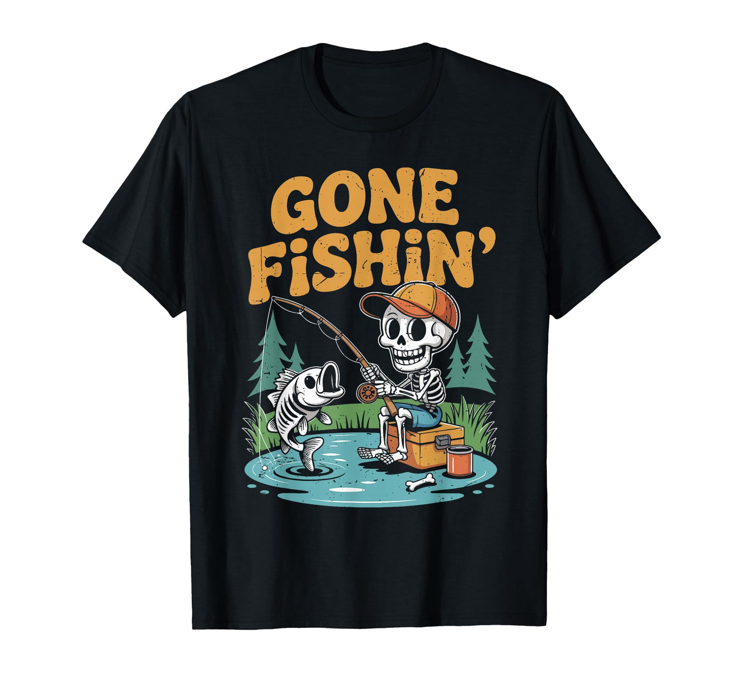 Boy Gone Fishing Skeleton Halloween Funny Bass Fish Toddler T-Shirt