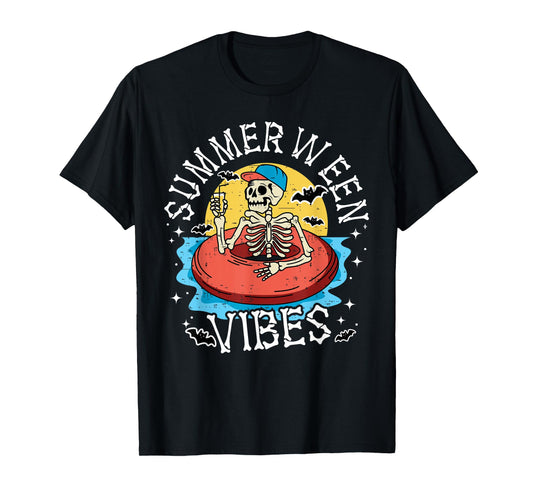 Summerween Vibes Skeleton Float Summer Halloween Men Women Kids T-Shirt