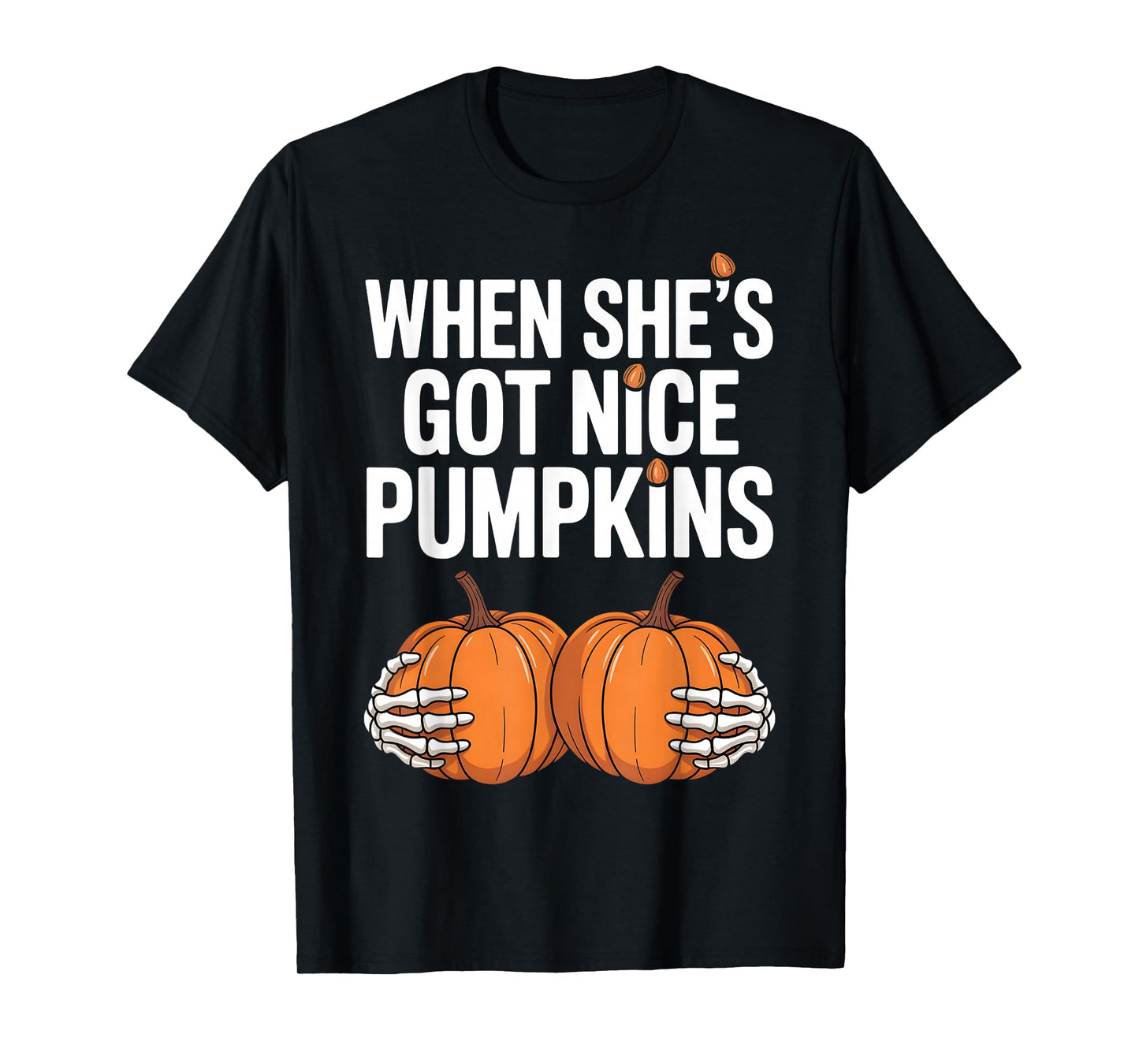 Funny Halloween Skeleton Hands Holding Pumpkins Women Men T-Shirt