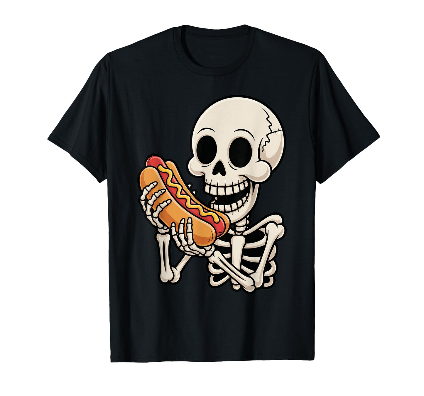 Funny Creepy Skeleton Eating Hot Dog Halloween Costume Kids T-Shirt