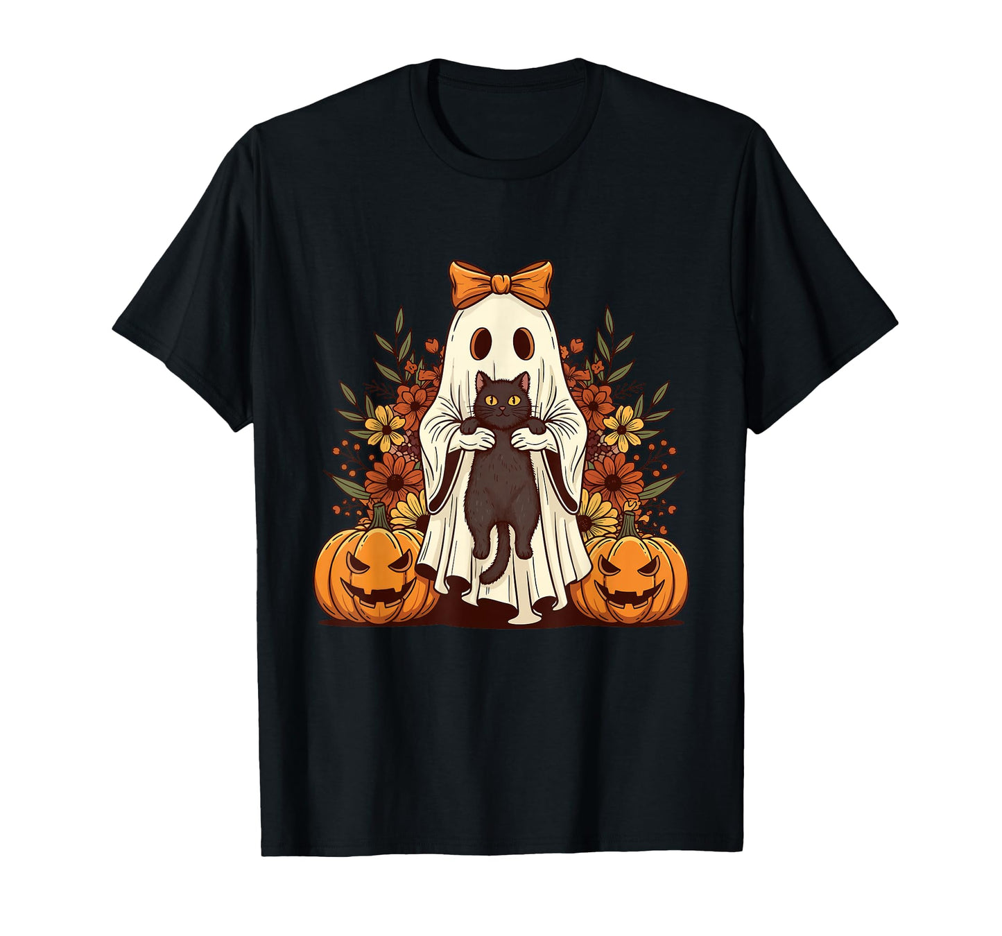 Ghost & Black Cat - Spooky Halloween Cat Lover Fall Autumn T-Shirt