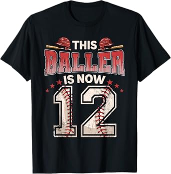 12th Birthday Baseball Boy 12 Year Old Baseball Player Kids T-Shirt