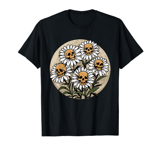 Skull Shirt Spooky Daisy Flower Creepy Skull Daisies T-Shirt