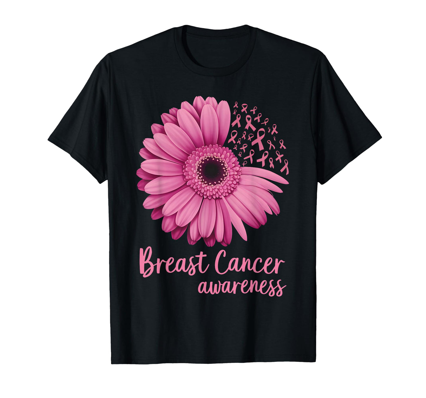Pink Flower Breast Cancer Awareness Ribbon October Support T-Shirt