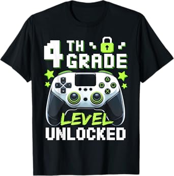 4th Grade Level Unlocked Video Gamer Back To School Boys T-Shirt
