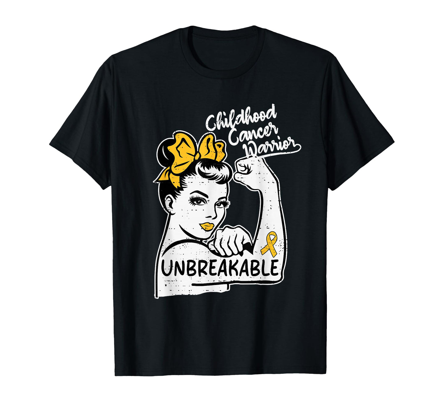 Womens Childhood Cancer Warrior Awareness Gold Heart Ribbon T-Shirt