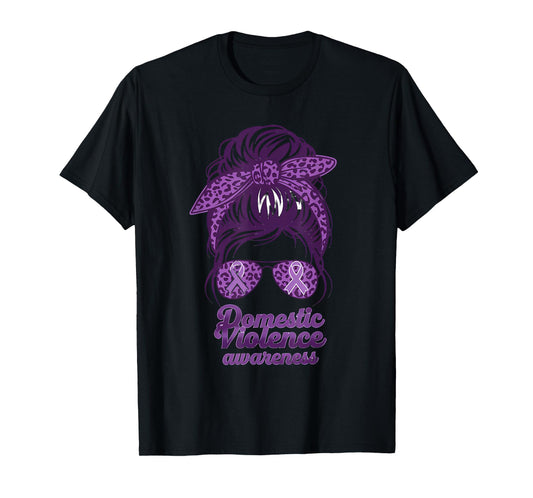 Domestic Violence Awareness Leopard Woman Purple Ribbon T-Shirt