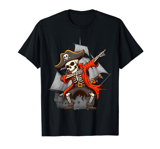 Dabbing Pirate Skeleton Funny Skull Dab Skeleton Halloween T-Shirt