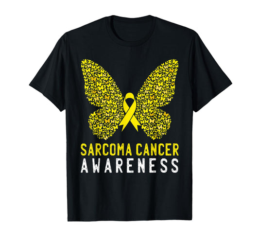 Butterfly Sarcoma Cancer Awareness Yellow Ribbon Support T-Shirt