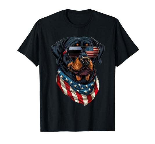 Rottweiler 4th of July American Flag Glasses Stay cool Men T-Shirt