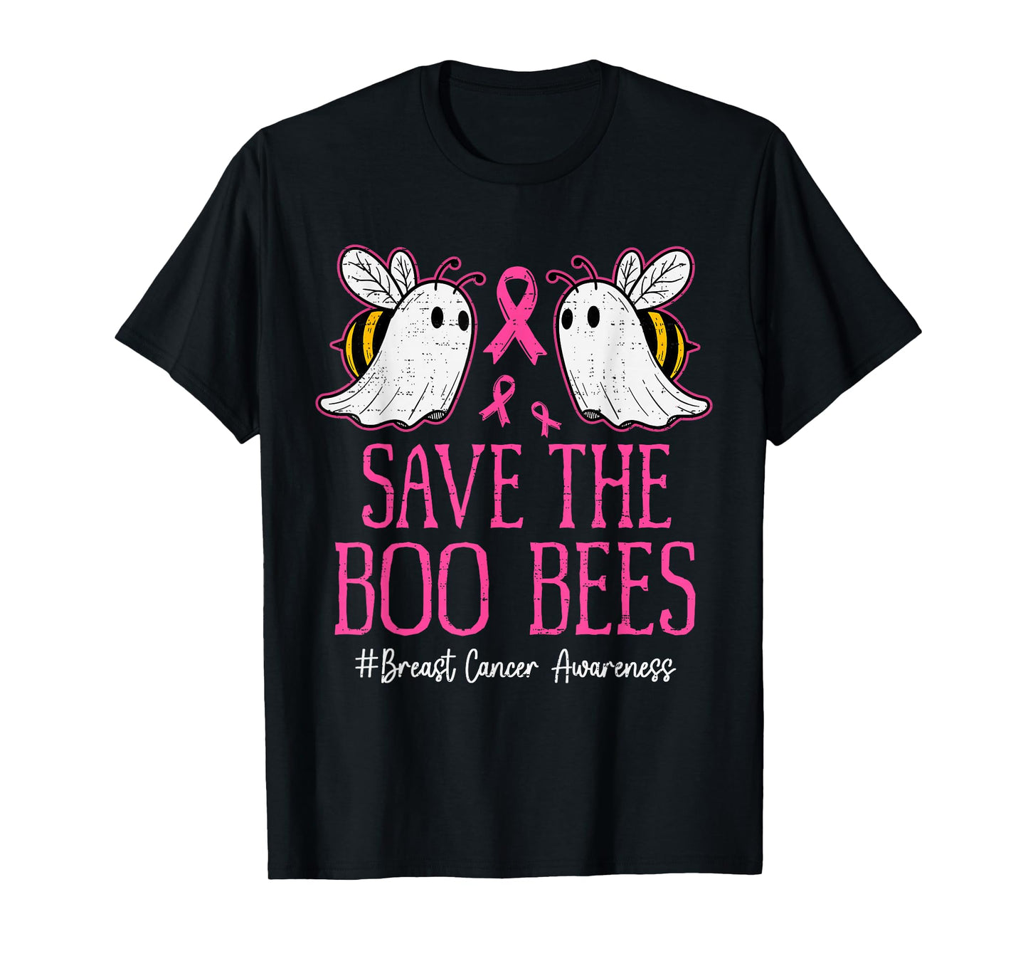 Funny Bees Ghost Boo Breast Cancer Awareness Pink Ribbon T-Shirt