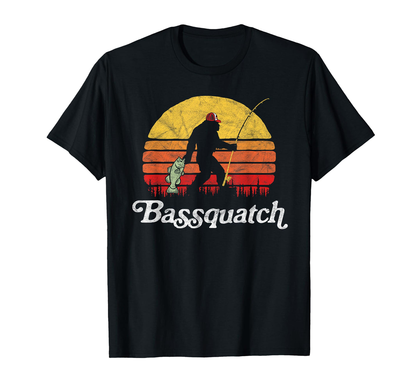 Bassquatch! Funny Bigfoot Fishing Outdoor Retro T-Shirt T-Shirt
