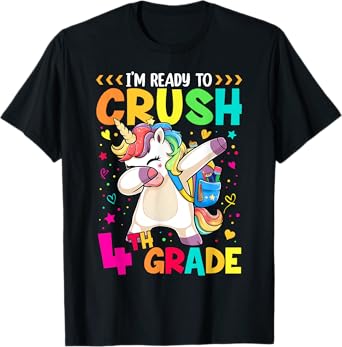 Crush 4th Grade Dabbing Unicorn Back to School Girls Kids T-Shirt