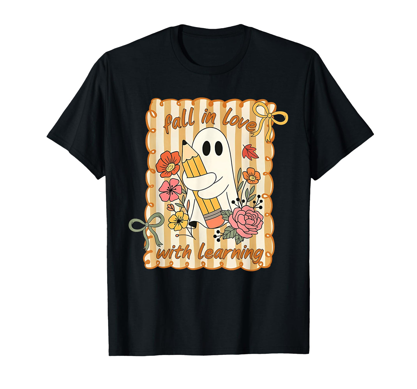 Fall in Love with Learning Cute Ghost Pumpkin Kids Teachers T-Shirt
