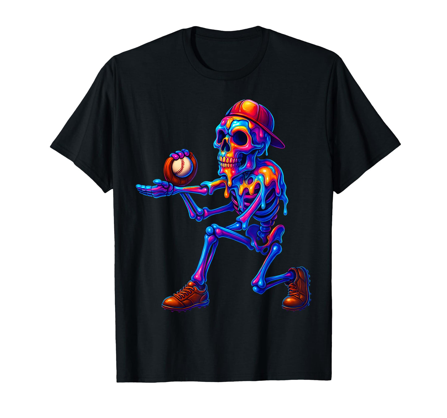 Funny Baseball Skeleton Ice Cream Drip Baseball Boys Youth T-Shirt