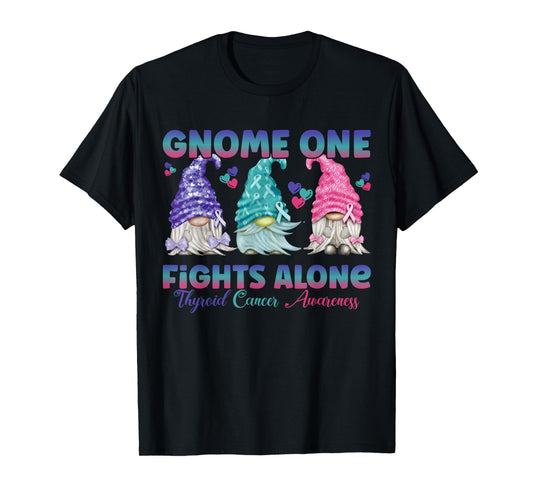 Gnome One Fights Alone Purple Teal Pink| Thyroid Awareness T-Shirt