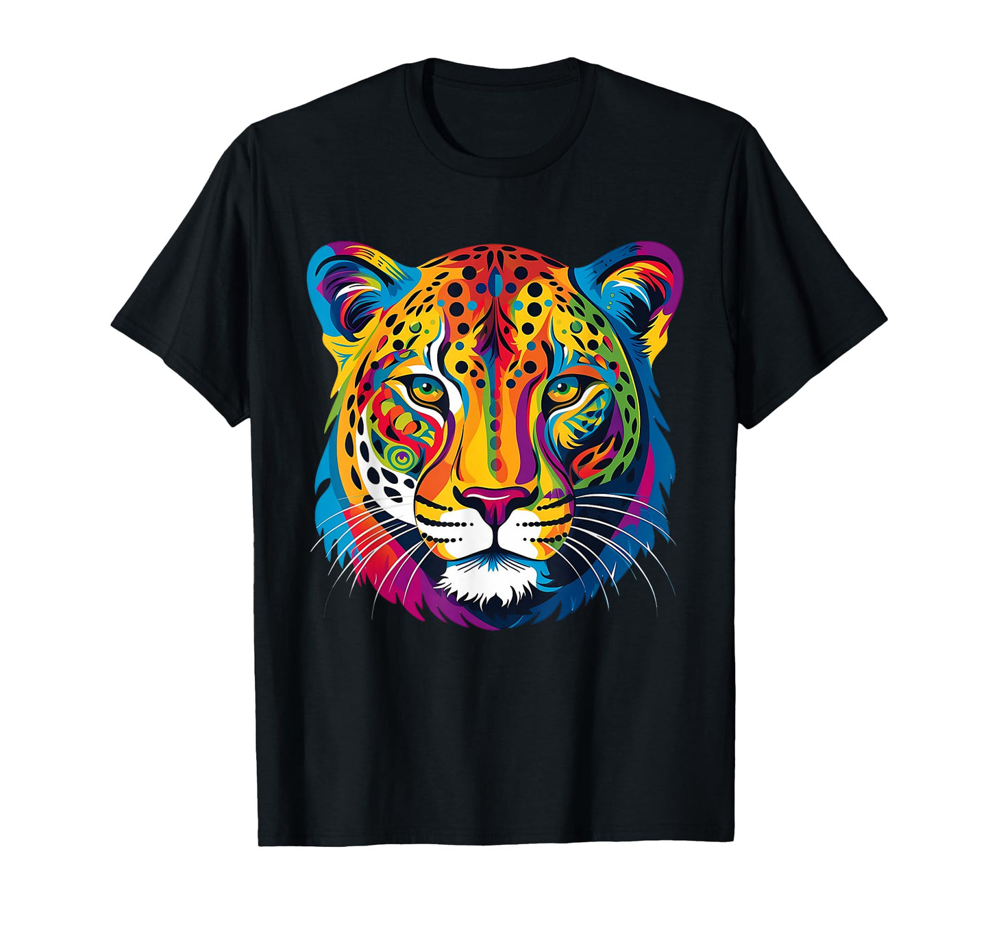 Colorful Cheetah Face Animal Print Big Cat Wildlife Graphic T-Shirt