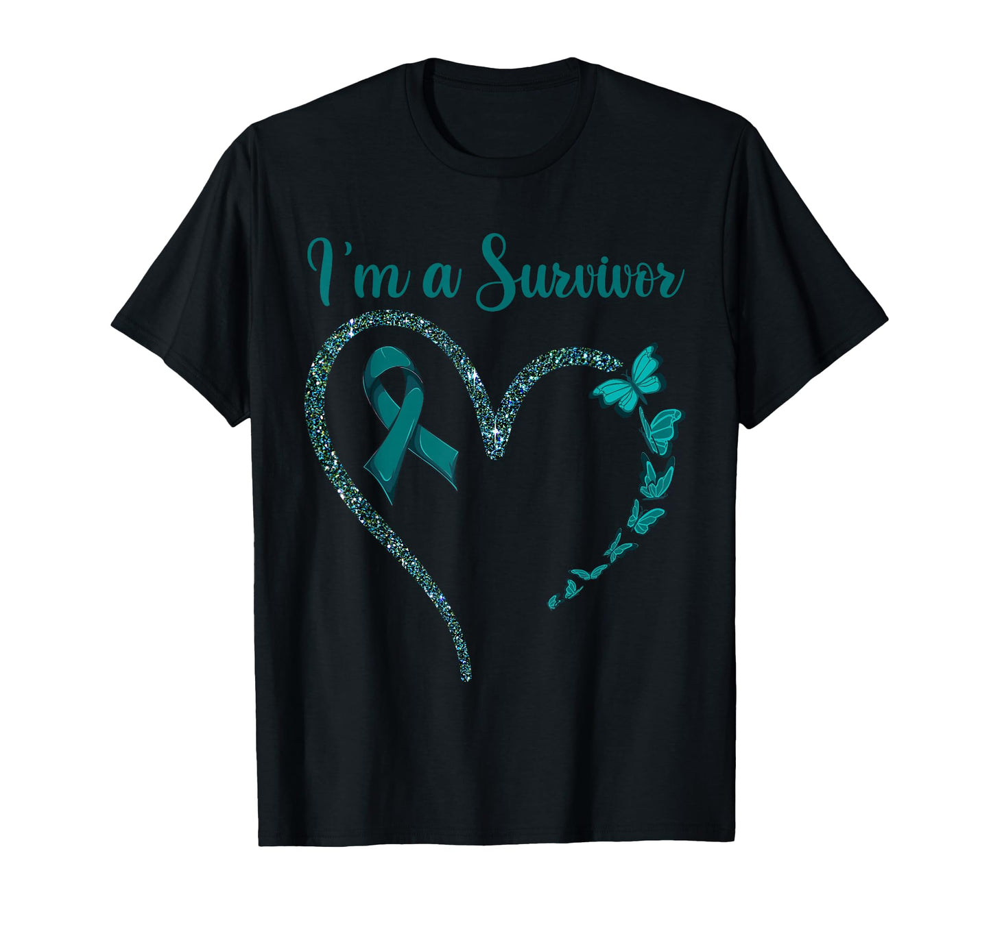 Ovarian Cancer Awareness Shirt, I’m A Survivor Teal Ribbon T-Shirt
