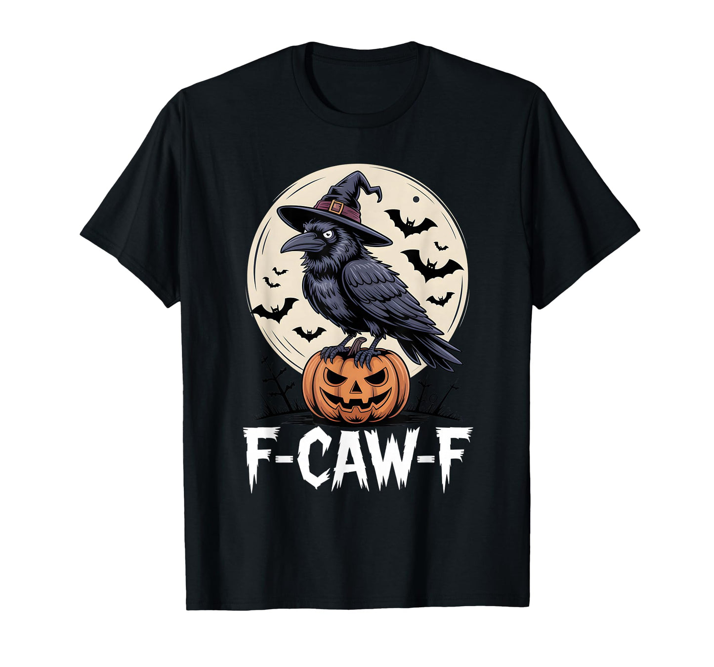 F-CAW-F Crow Pumpkin Moon Halloween Outfit for Adults T-Shirt
