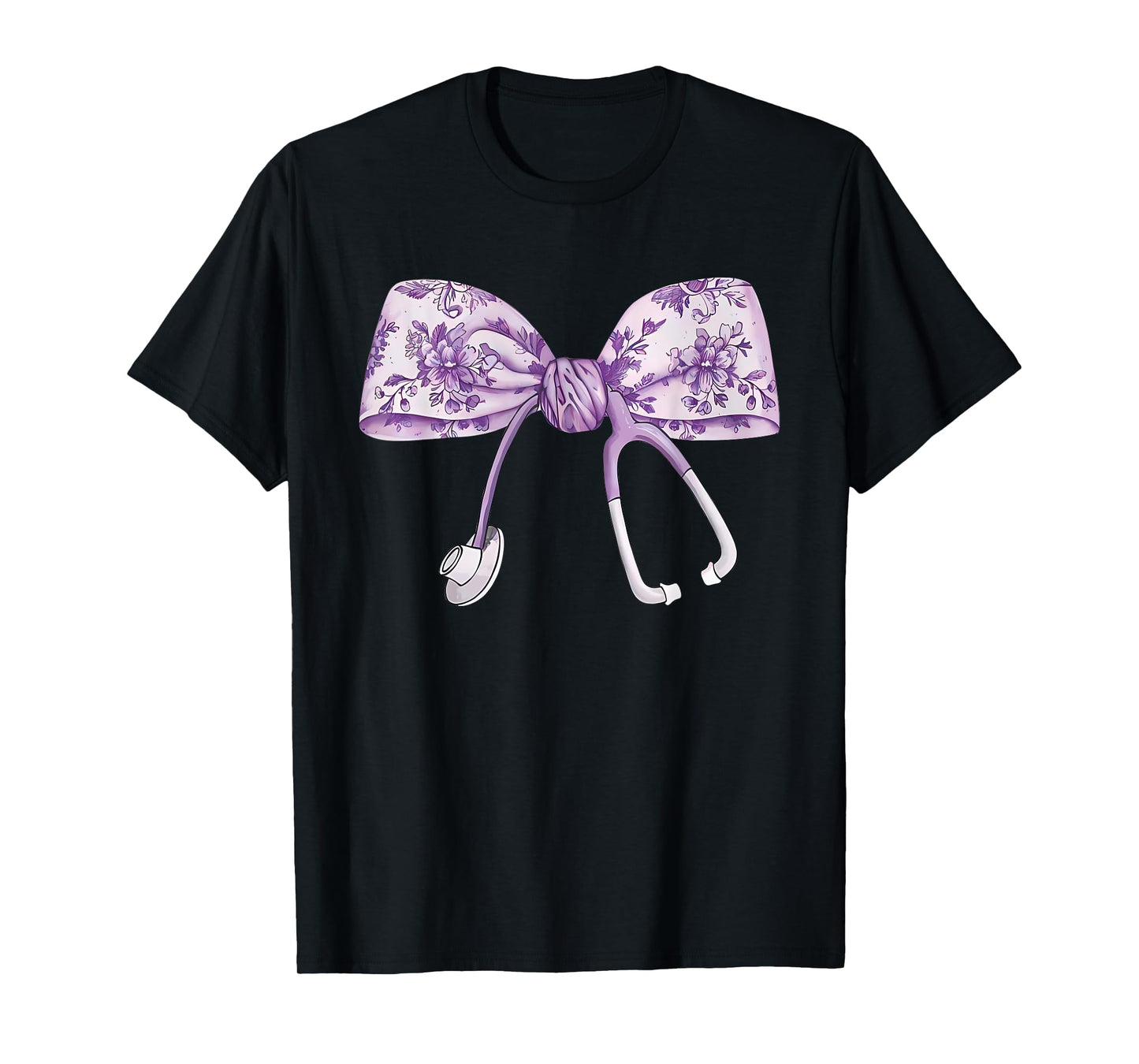 Cute Floral purple Coquette Bow Stethoscope Nurse Doctor T-Shirt