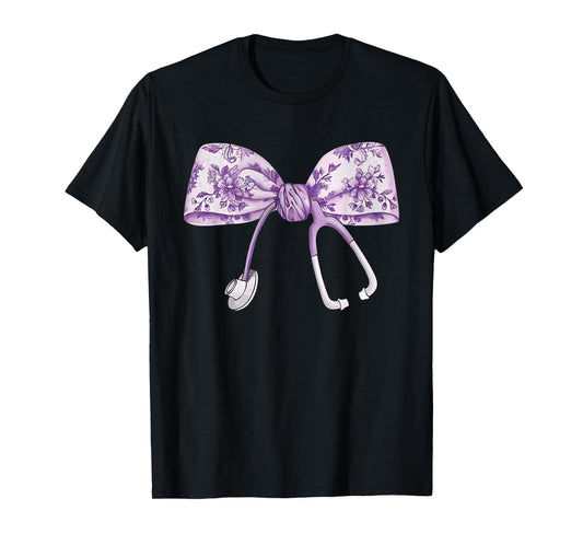 Cute Floral purple Coquette Bow Stethoscope Nurse Doctor T-Shirt
