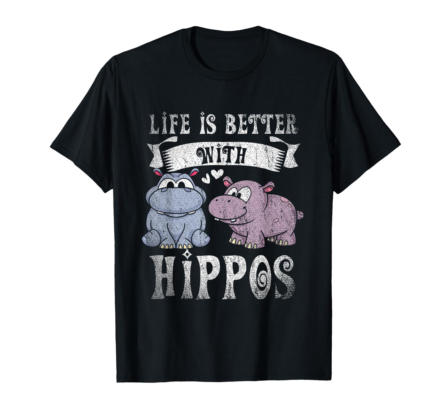 Hippopotamus Animal Lover Gift Hippo Unisex-Adults Black Short Sleeve T-Shirt Small
