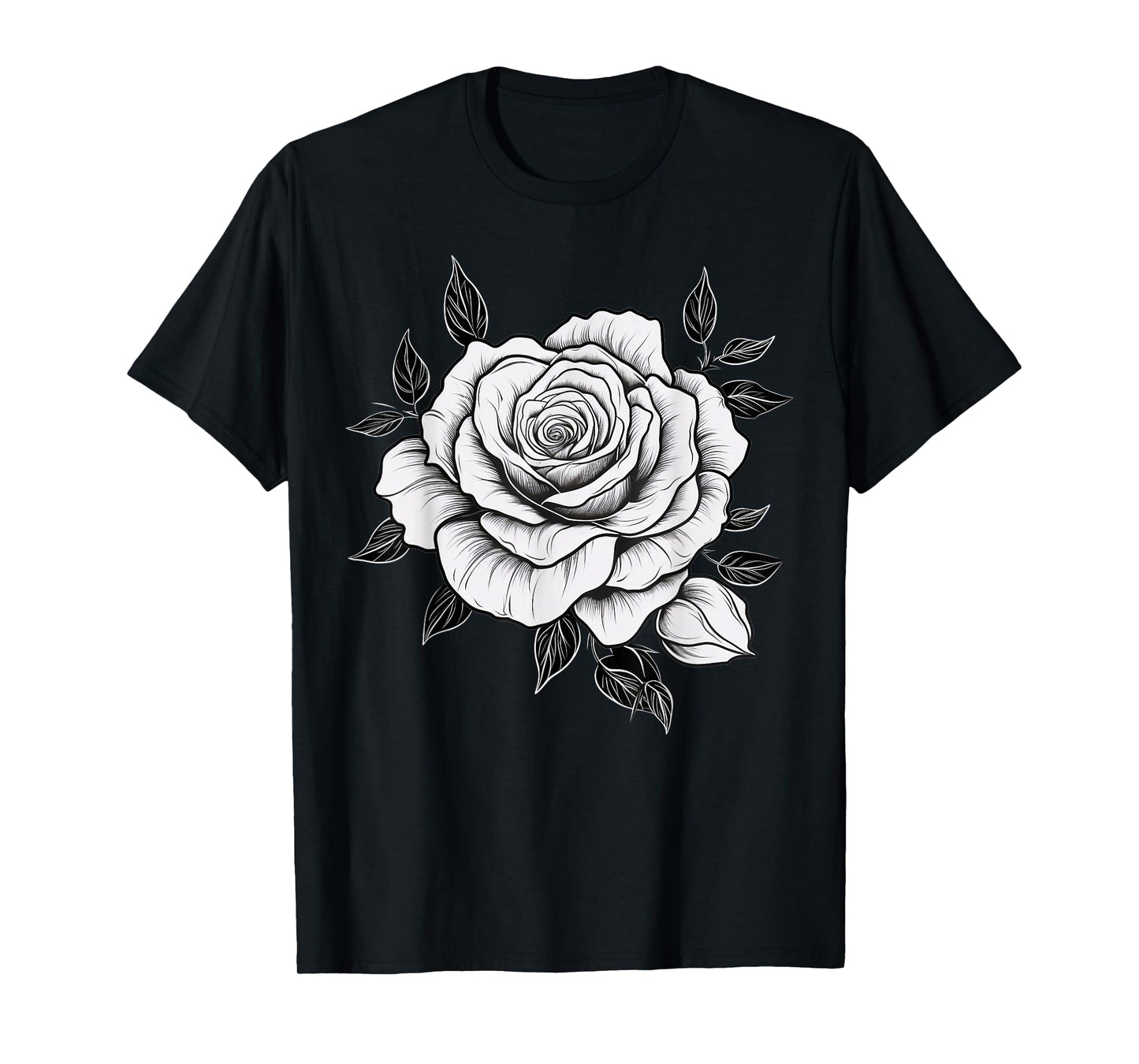 Minimalistic Rose Flower on black and white Rose T-Shirt