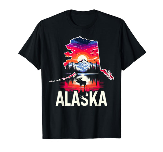 Alaska Map Moose Nature Landscape T-Shirt