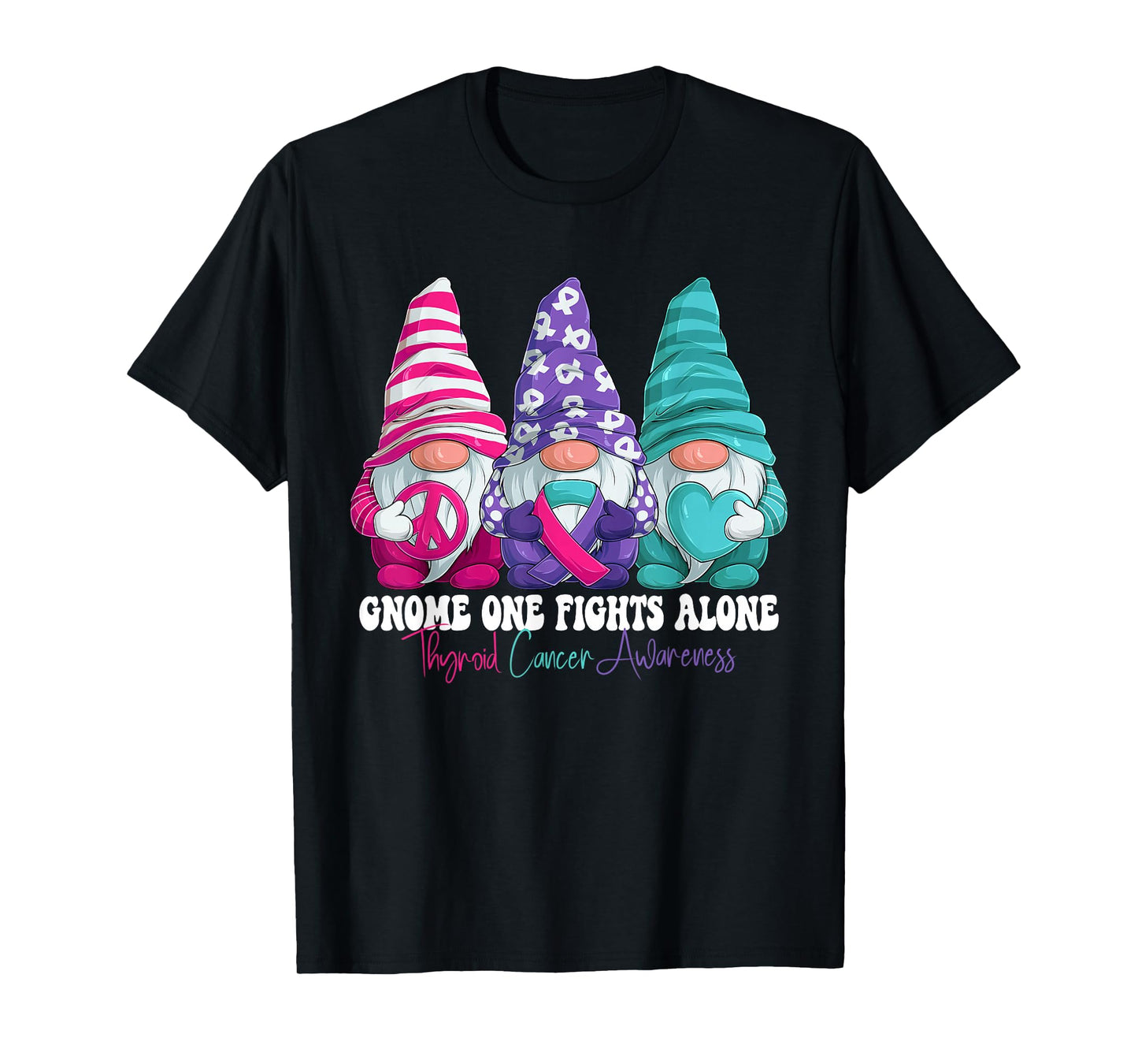 Funny Gnomies Thyroid Cancer Awareness Month Ribbon T-Shirt