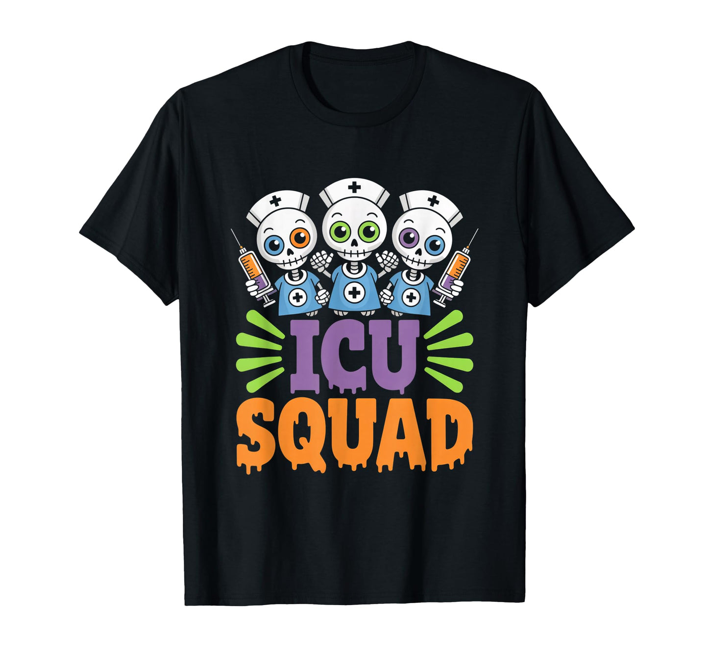 ICU Squad Skeleton Nurse Funny Halloween Costume T-Shirt