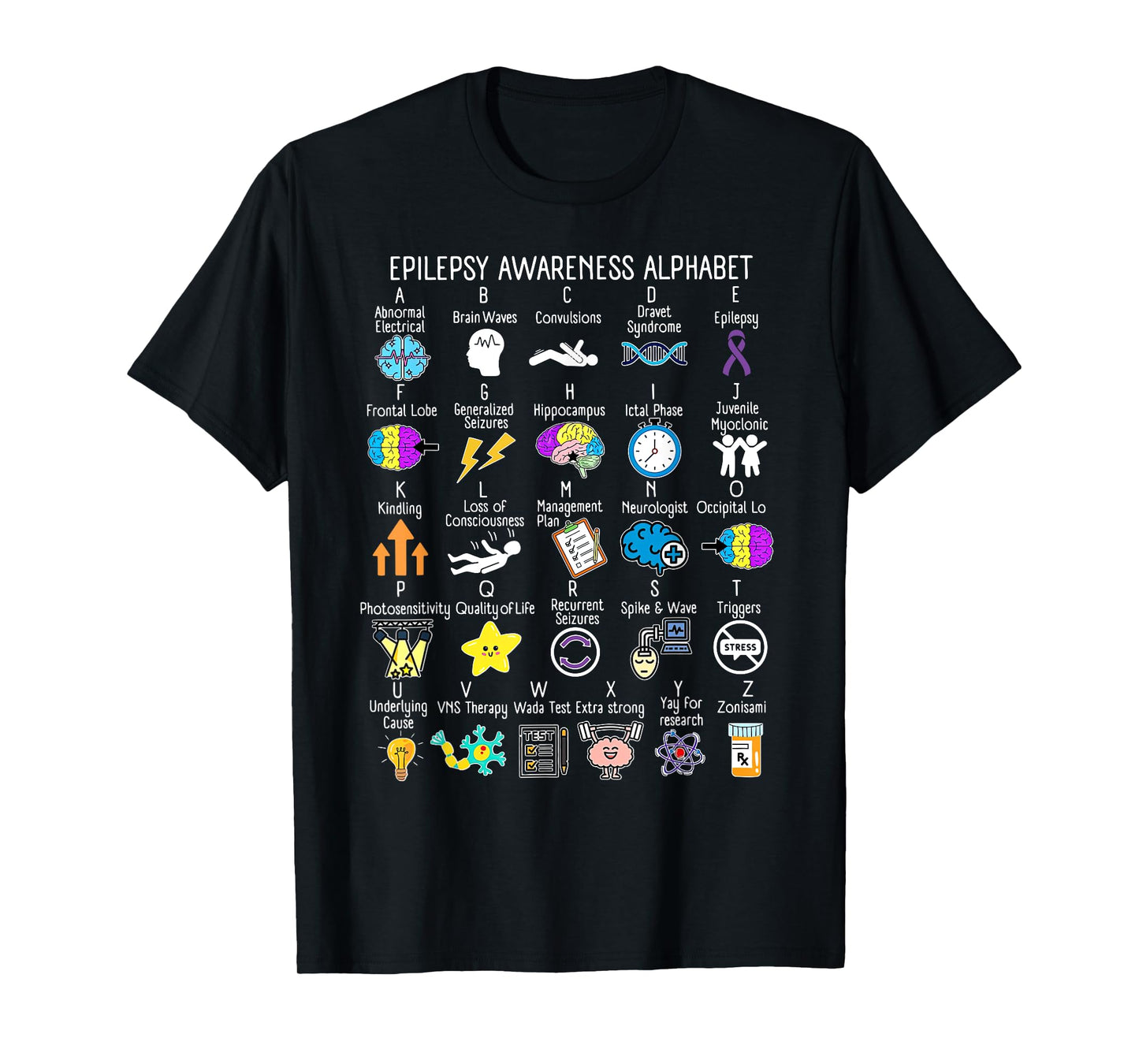 Epilepsy Awareness Alphabet Seizure Disorder Squad Support T-Shirt