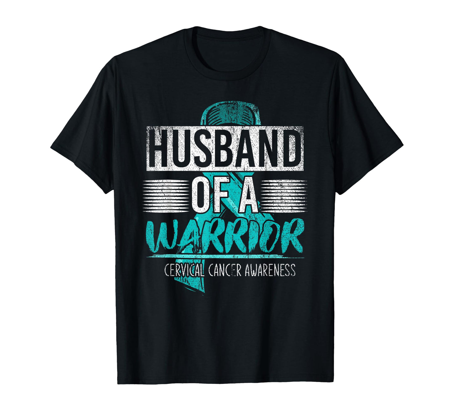 Mens Husband Of A Warrior Teal Ribbon Cervical Cancer awareness T-Shirt
