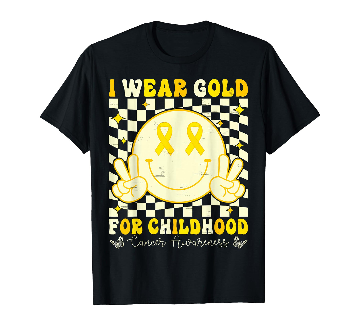 Retro I Wear Gold for Childhood Cancer Awareness Gold Ribbon T-Shirt