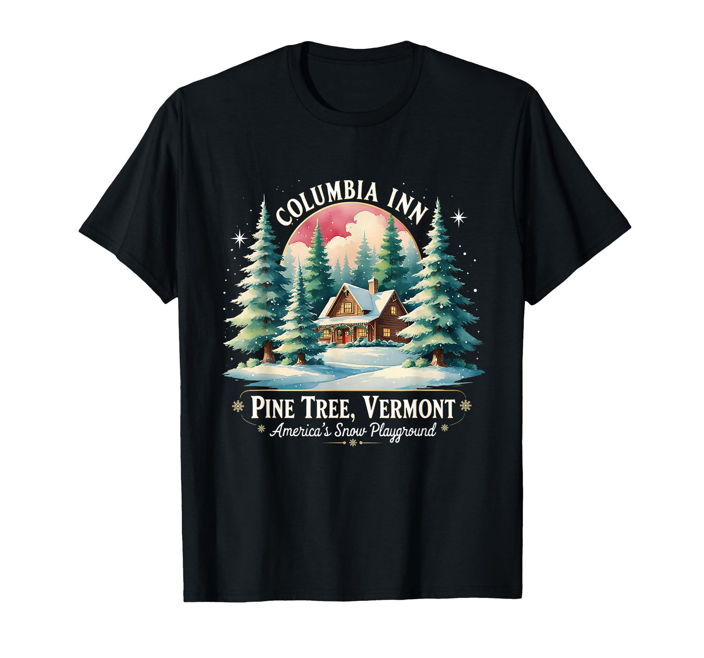 Columbia Inn Pine Tree Frosty Cozy Winter Christmas T-Shirt