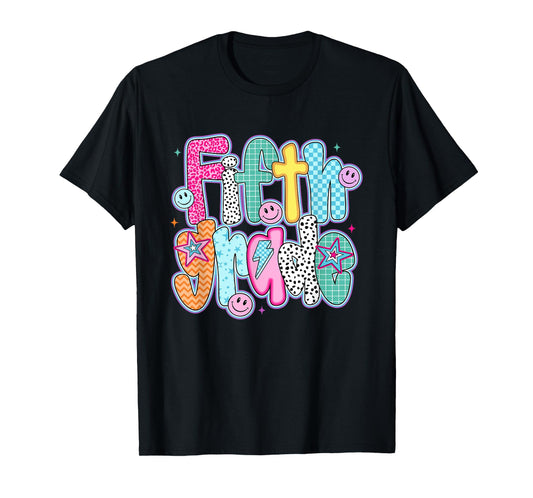 Cute Girly Checkered Fifth Grade Back To School 5th Grade T-Shirt