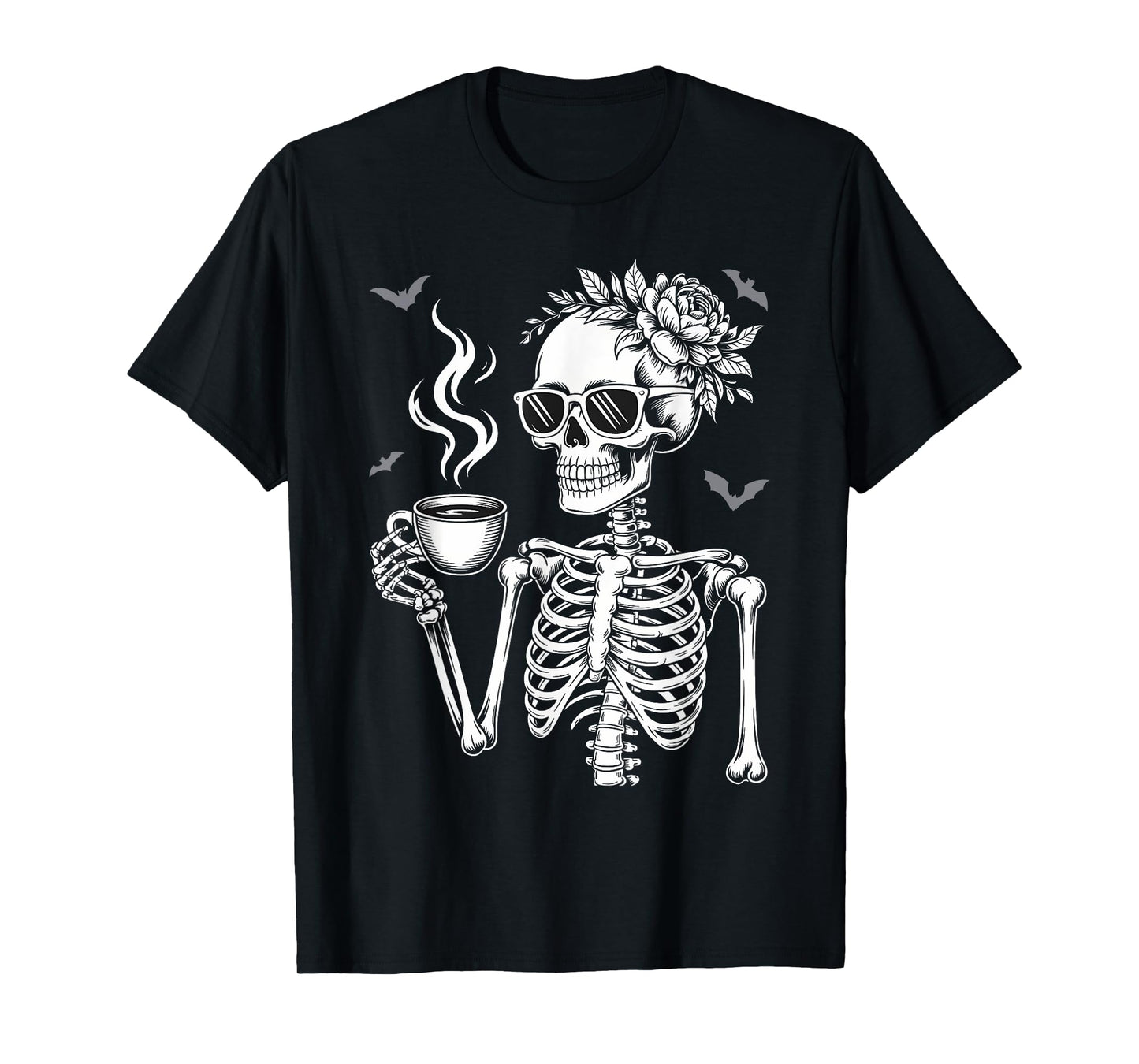 Halloween Skeleton Messy Bun Coffee Costume Girls Kids Women T-Shirt