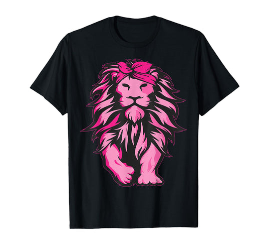 Lion Pink Bandana Breast Cancer Awareness Survivor Warrior T-Shirt