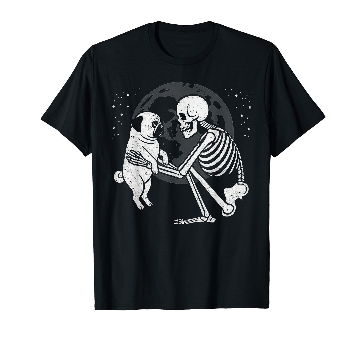Pug Skeleton Moon Halloween Dog Lover T-Shirt