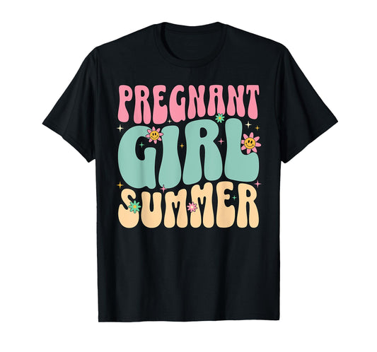 Groovy Pregnancy Reveal Pregnant Girl Summer Baby Shower - T-Shirt