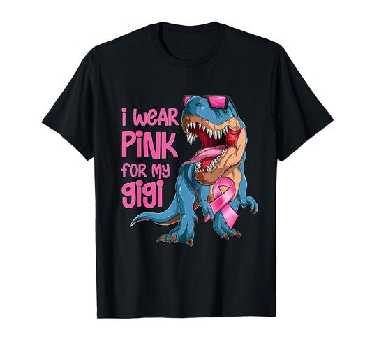 I Wear Pink For My Gigi Breast Cancer Awareness Dinosaur T-Shirt