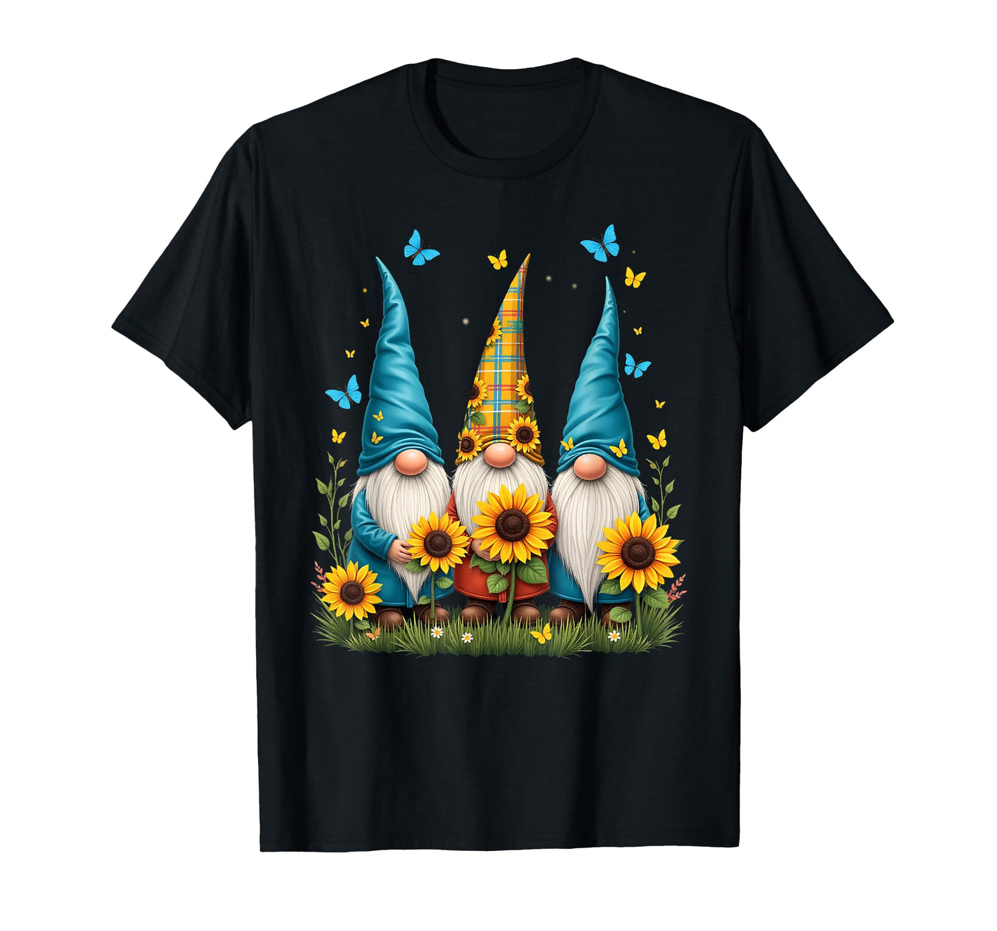 Gnomes With Sunflower Butterfly Flower Garden Gardener T-Shirt