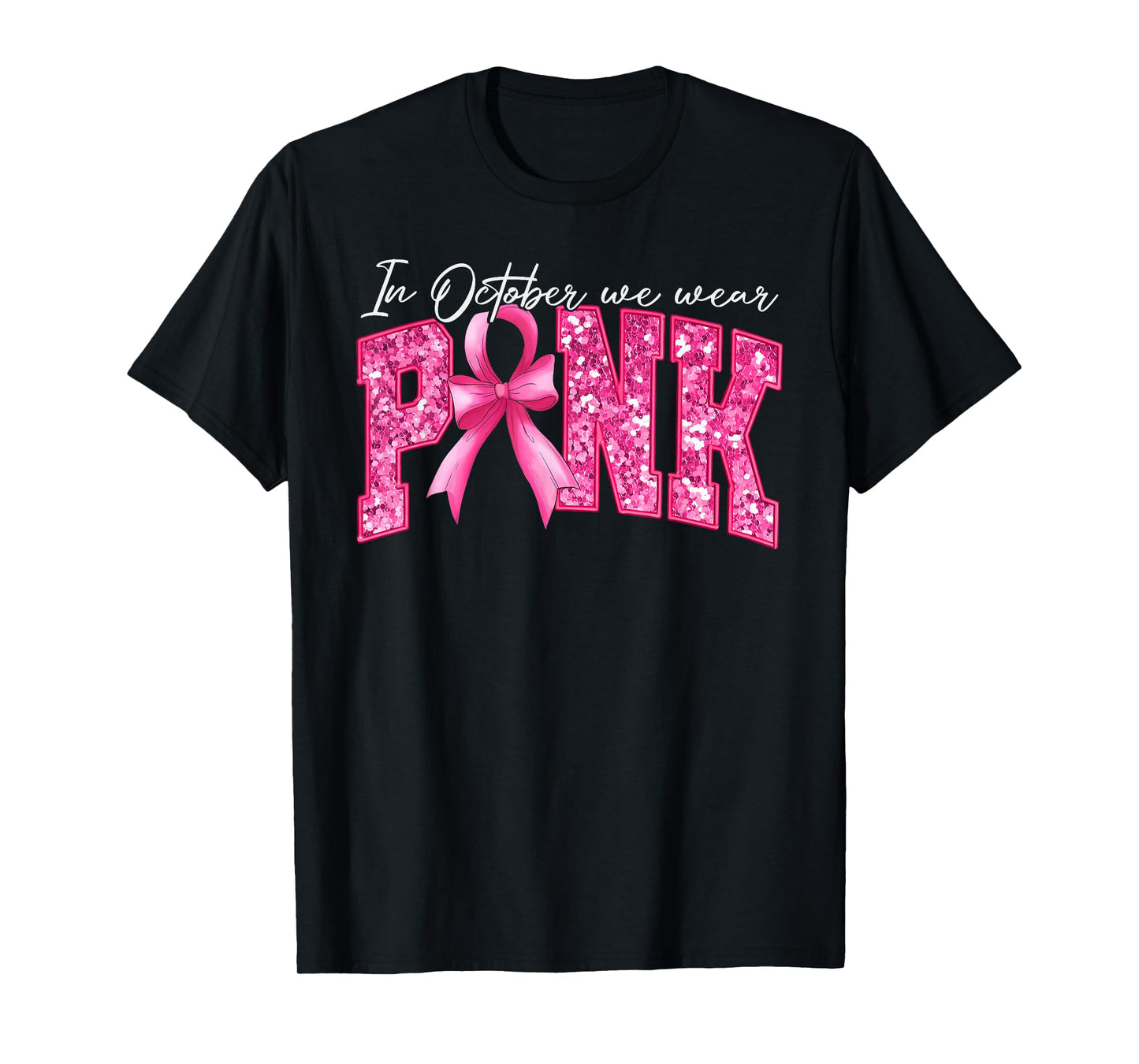 Pink Ribbon Coquette Bow Breast Cancer Awareness Women Girls T-Shirt