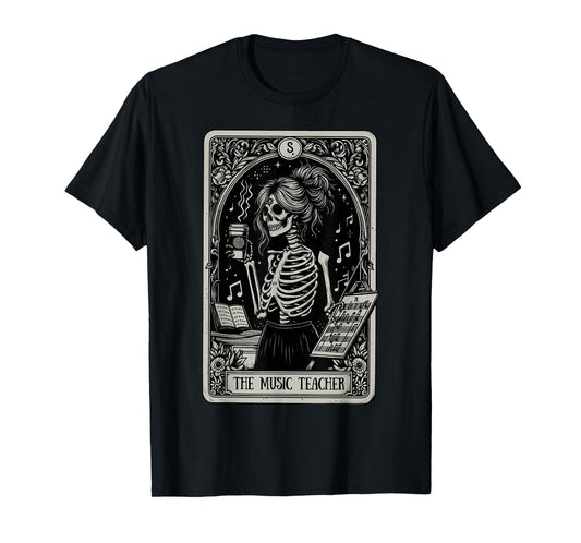 Funny Skeleton Music Teacher Tarot Card Halloween Musician T-Shirt
