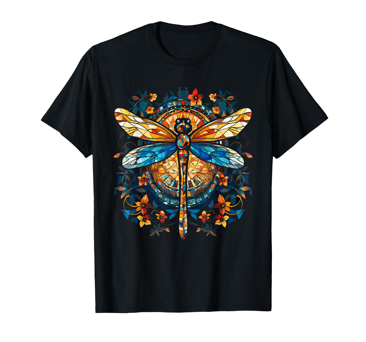Magical Dragonfly Lover Stained Glass Graphic Design Art T-Shirt