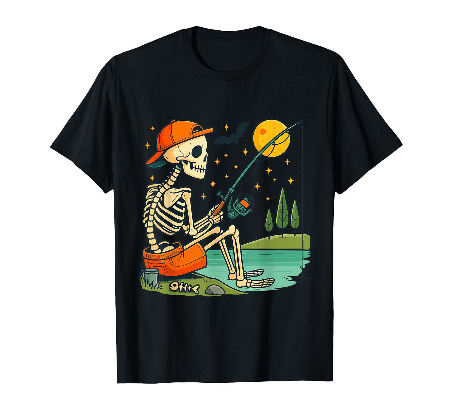 Skeleton Fishing Funny Halloween Costume for Kids T-Shirt