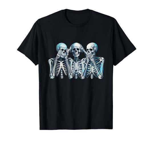 Speak Hear See No Evil Skeleton Three Wise Skeletons T-Shirt