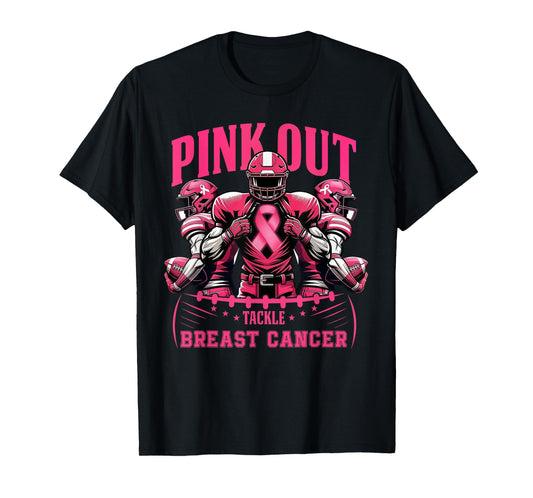 Pink Out Tackle Breast Cancer Awareness Football Boys Kids T-Shirt