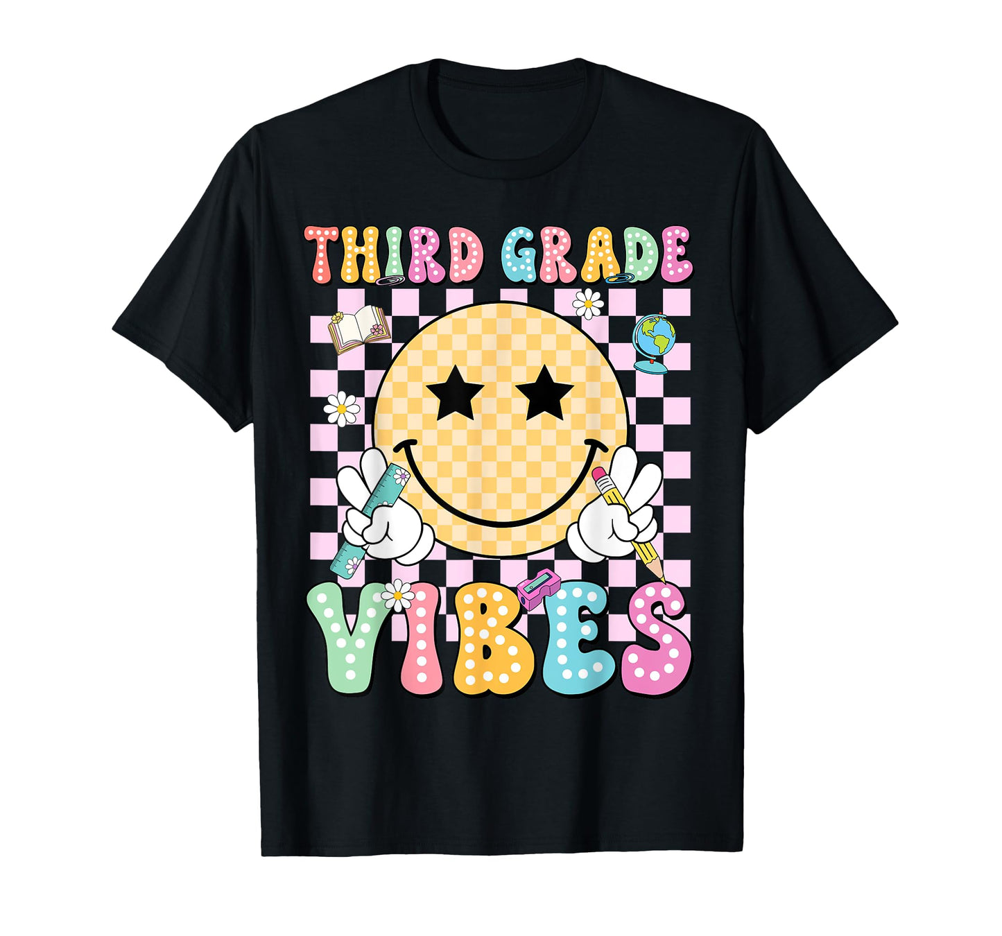 Third Grade Vibes Smile Face Teacher Kid Back To School T-Shirt