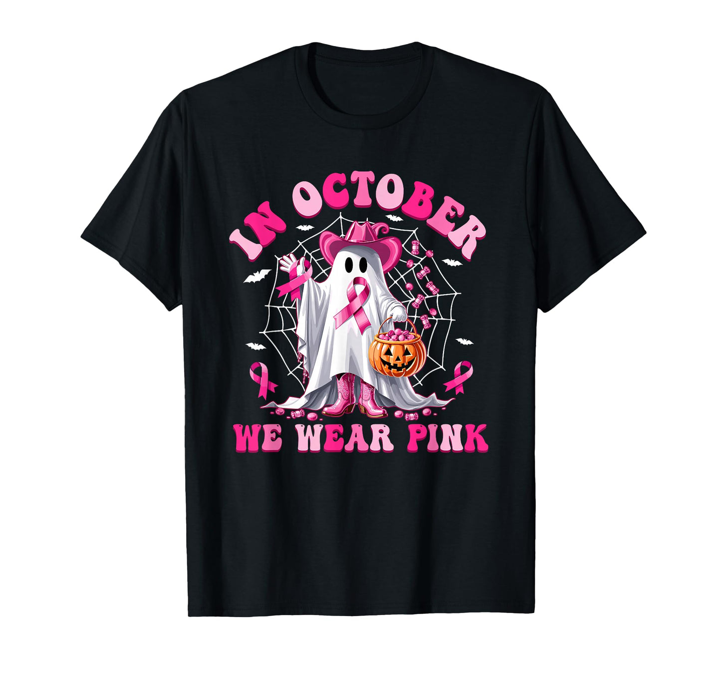 Pink Ribbon Cowboy Breast Cancer Halloween Tee T-Shirt